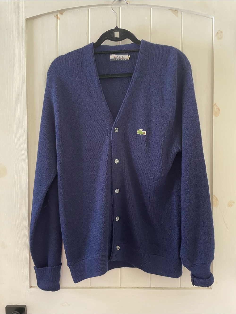 Vintage Izod Lacoste Men’s Navy V‑Neck Cardigan with Crocodile Logo size L